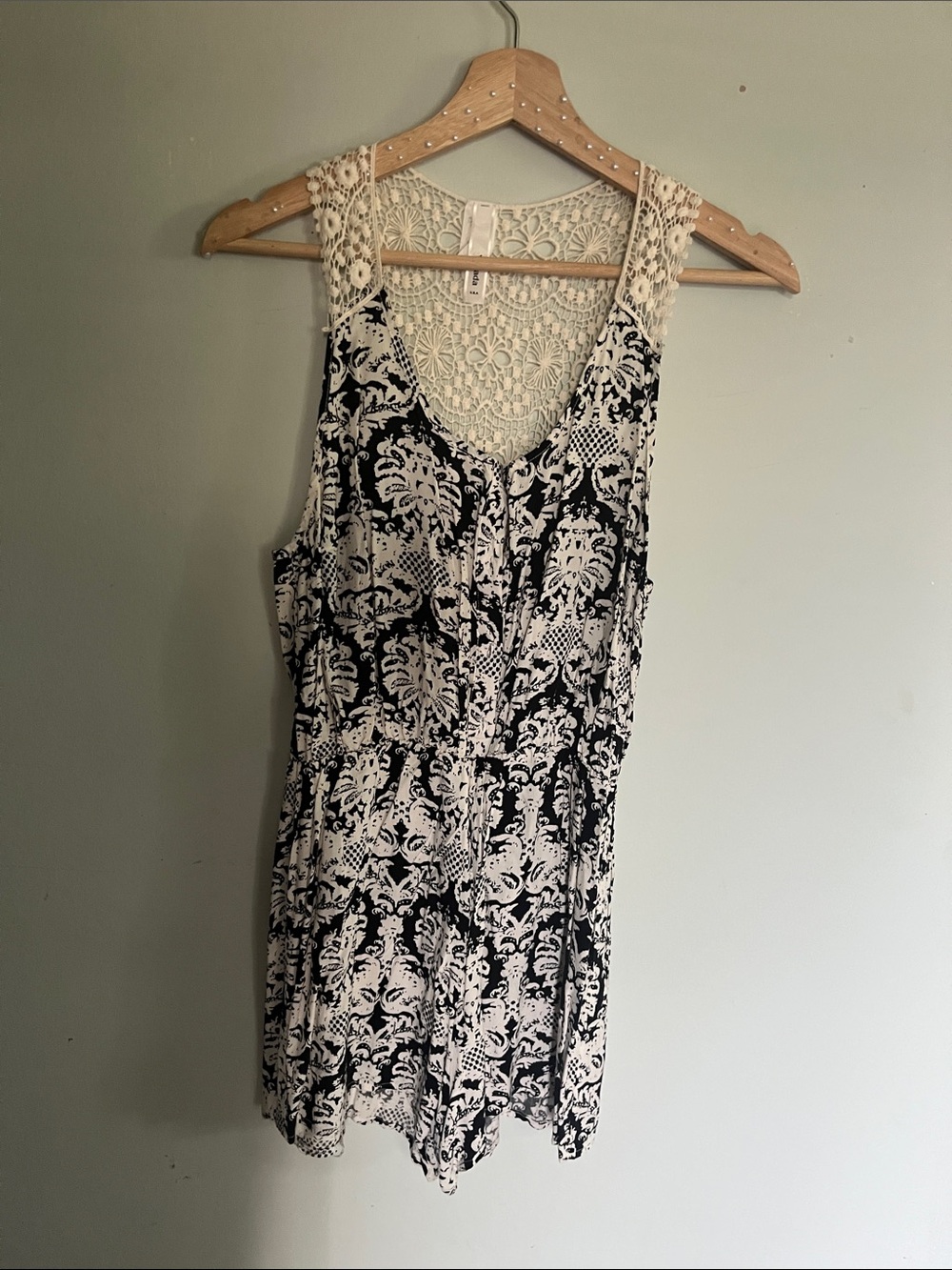 Yahada Black & White Lace-Trim Mini Dress